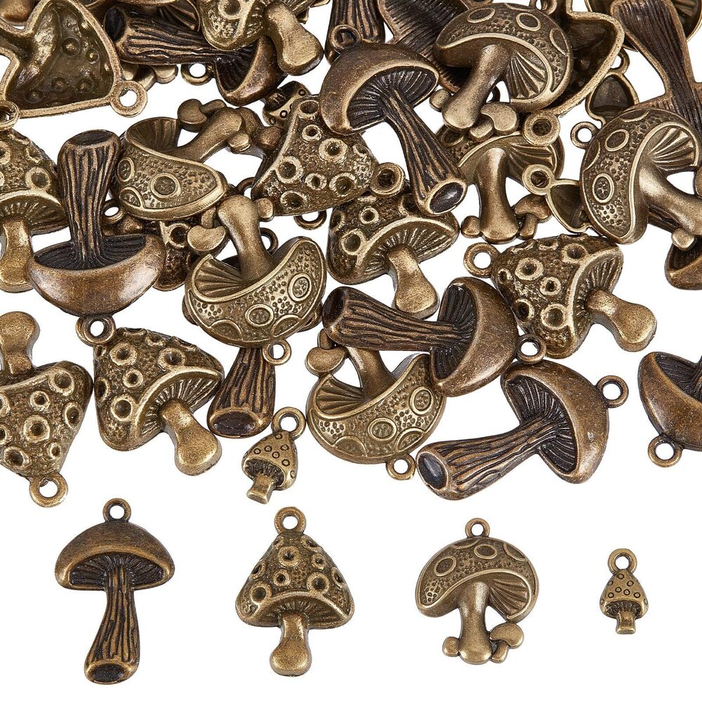8070 1 Box 64Pcs Mushroom Charms Mushrooms Charms Antique Bronze Cute Magic